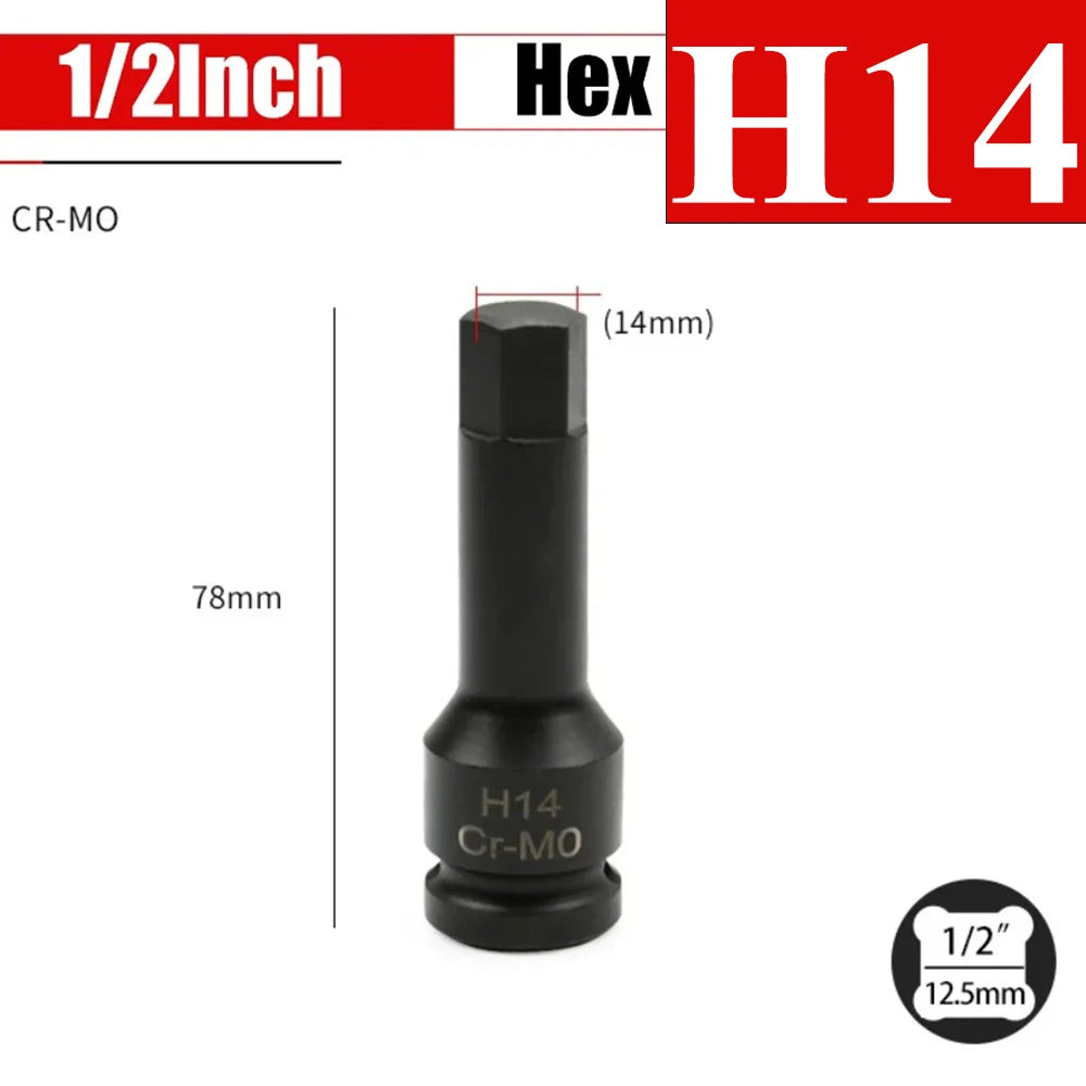 1/2 Inch Impact Hex Bit Socket Set H4-H22 Allen Bit Sockets for Car Bike Repair