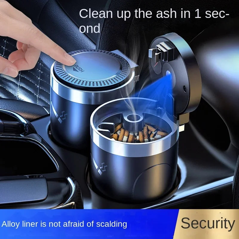 LED Smokeless Car Ashtray with Aluminum Design & Auto Light