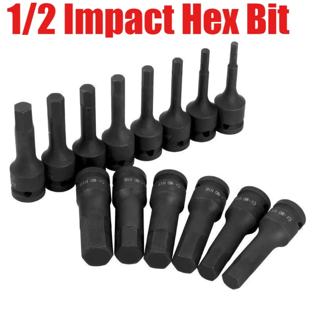 1/2 Inch Impact Hex Bit Socket Set H4-H22 Allen Bit Sockets for Car Bike Repair