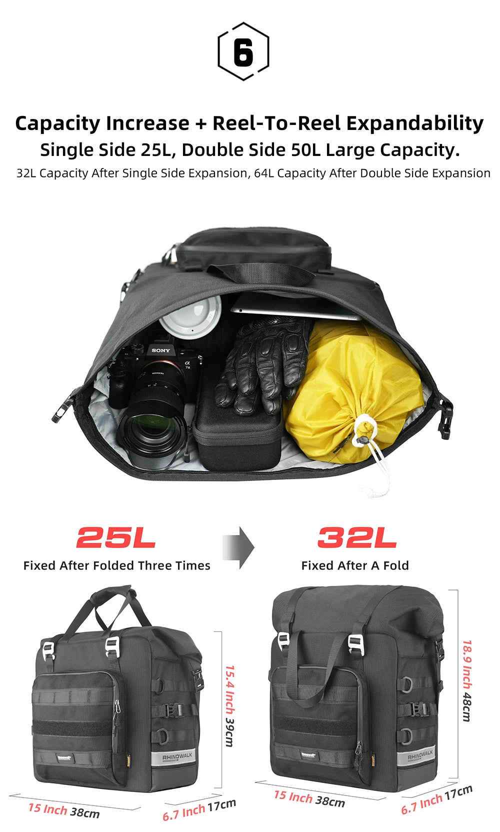 Rhinowalk 25-32L Quick-Release Expandable Tail Bag - image 17
