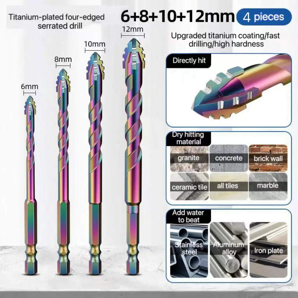 3-12mm Four-Edge Serrated Drill Bit Set for Glass, Tile, Concrete & Metal