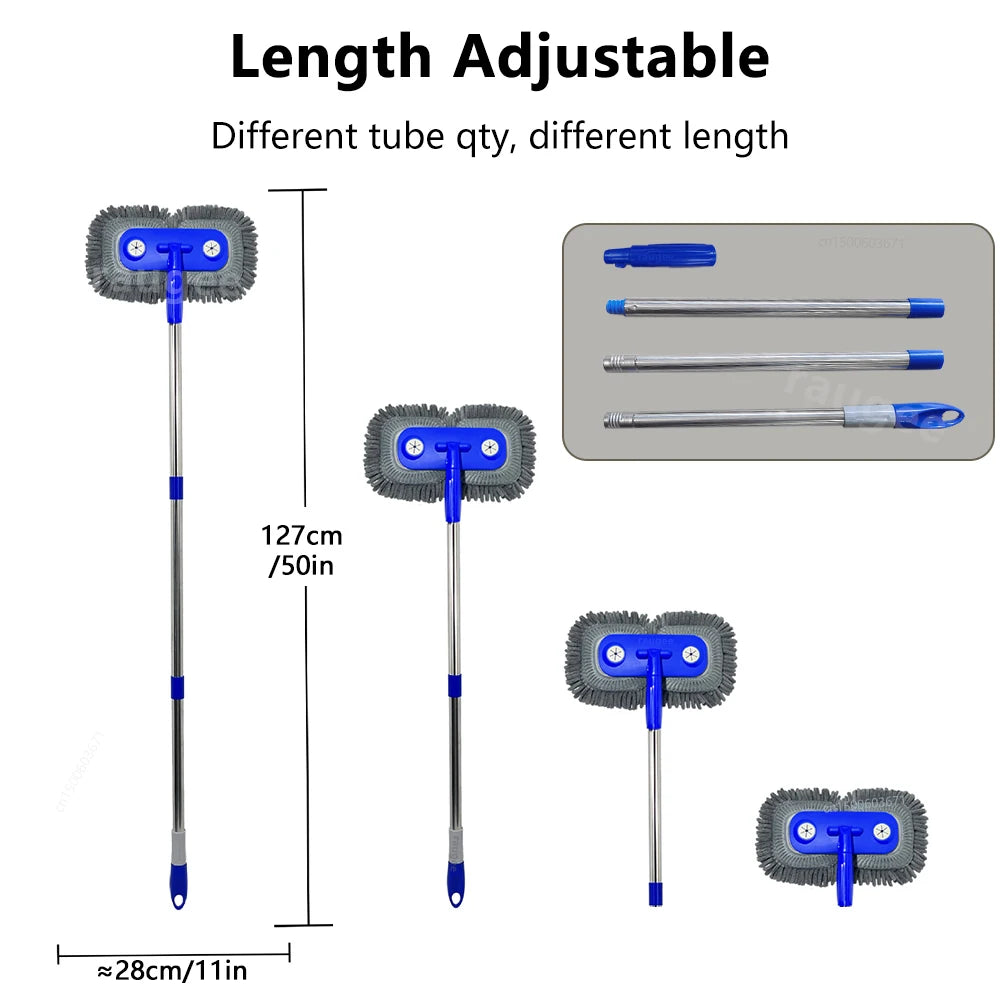 Car Cleaning Brush Double Head Car Wash Brush Telescoping Long Handle Car Wash Mop Soft Hair Chenille Broom Auto Cleaning Brush
