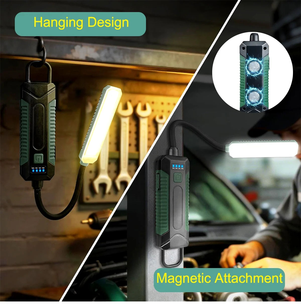 COB LED Work Light Rechargeable Outdoor Emergency Lighting Led Work Light with 360° Swivel Hose,Magnetic,Hanging Hook Car Repair