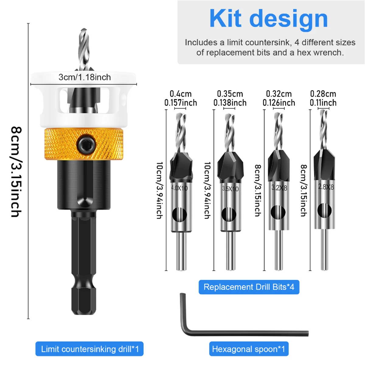 Adjustable Depth HSS Countersink Drill Bit for Woodworking Screws