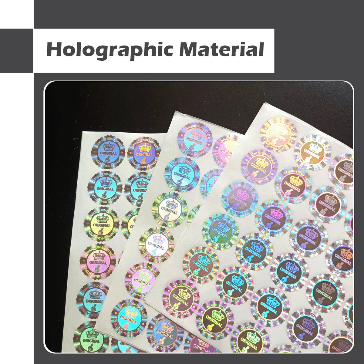Holographic Tamper-Evident Seal Stickers with Crown Pattern