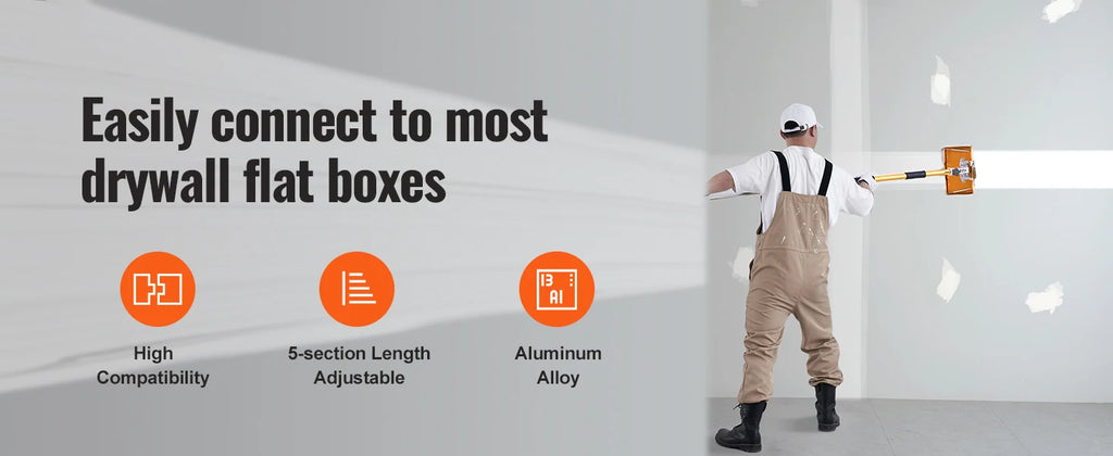 Drywall flat box handle 40 to 64 inch, adjustable 5 section aluminium extension pole