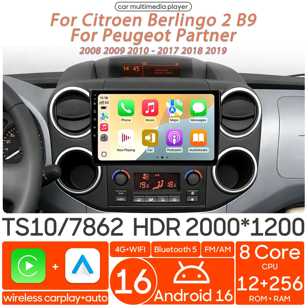 9-Inch Android 16 Car Multimedia Player GPS Peugeot Citroen
