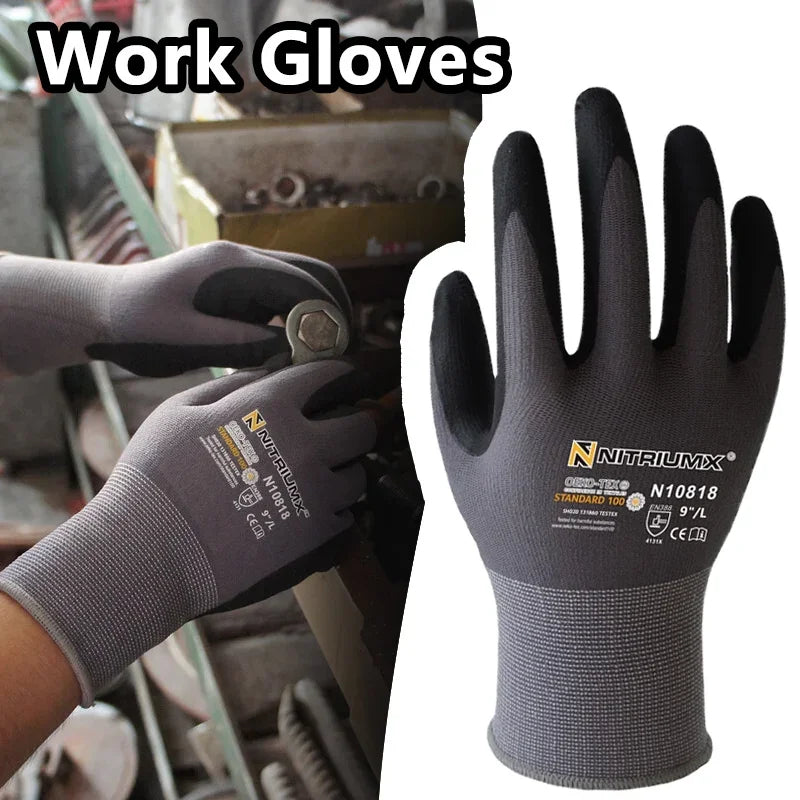 Safety Work Gloves Seamless Knit Nylon Glove with Black Micro-Foam Nitrile Grip Ideal for General Purpose Automotive Improvement