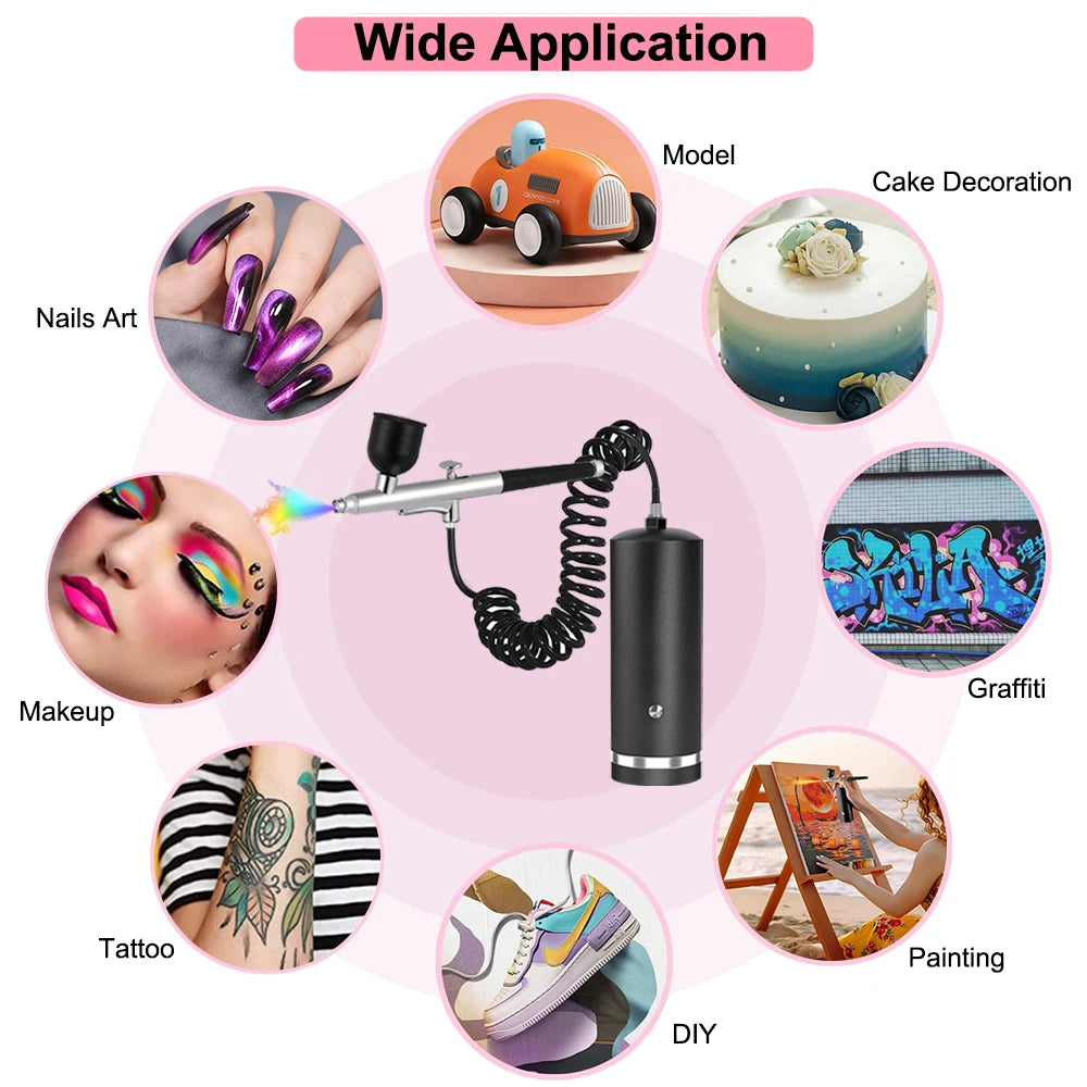 Airbrush Kit with Compressor Portable Painting Crafts Sprayer Gun USB Rechargeable Handheld Wireless Airbrush Mini Spray Gun
