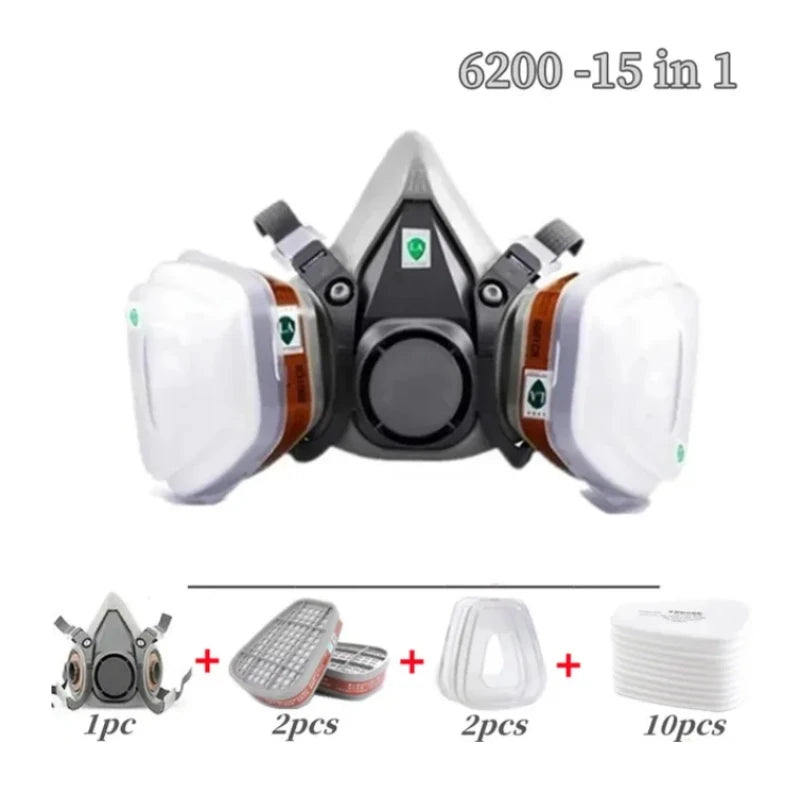 6200 Dust Gas Mask Filters Suit Industrial Half Face Painting Spraying Respirator with Protective Fog-proof Glasses Safety Work