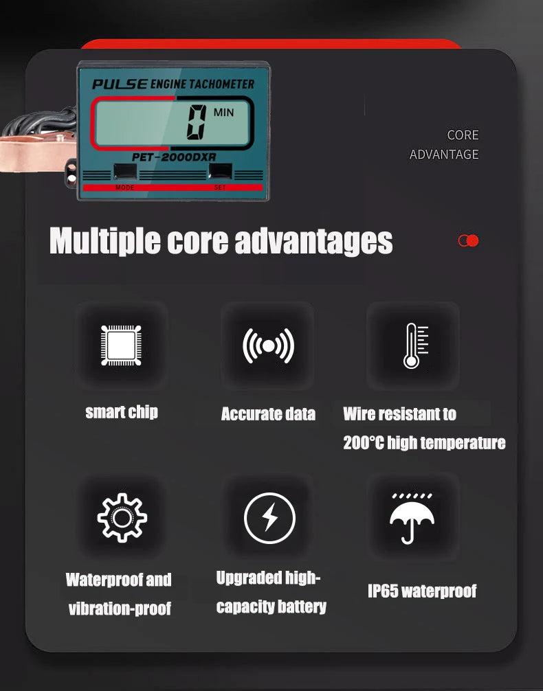 Digital Tachometer Chainsaw Tachometer Tach Gauge Large Screen Display Pulse Speedometer for Chain Saw Lawn Mower Motorcycle