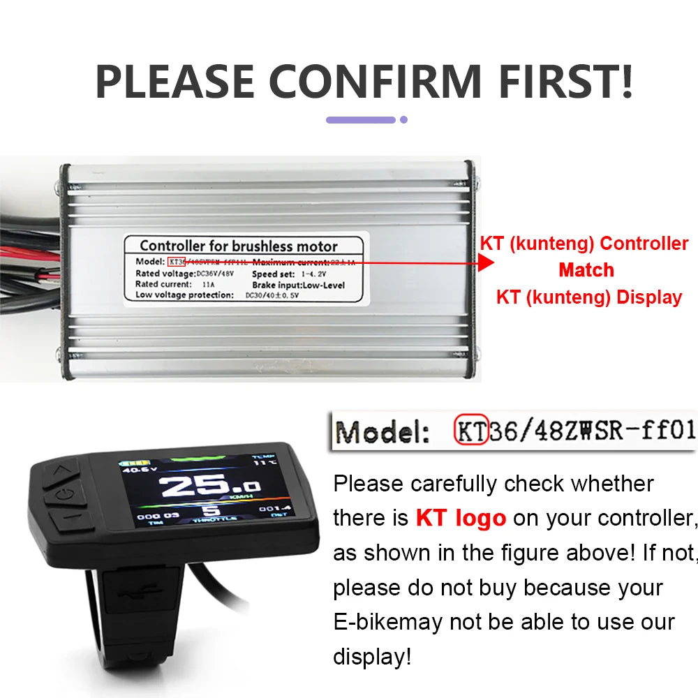 KT Ebike Display New TF01U Intelligent Colorful Display With USB 24V36V48V Kunteng Display