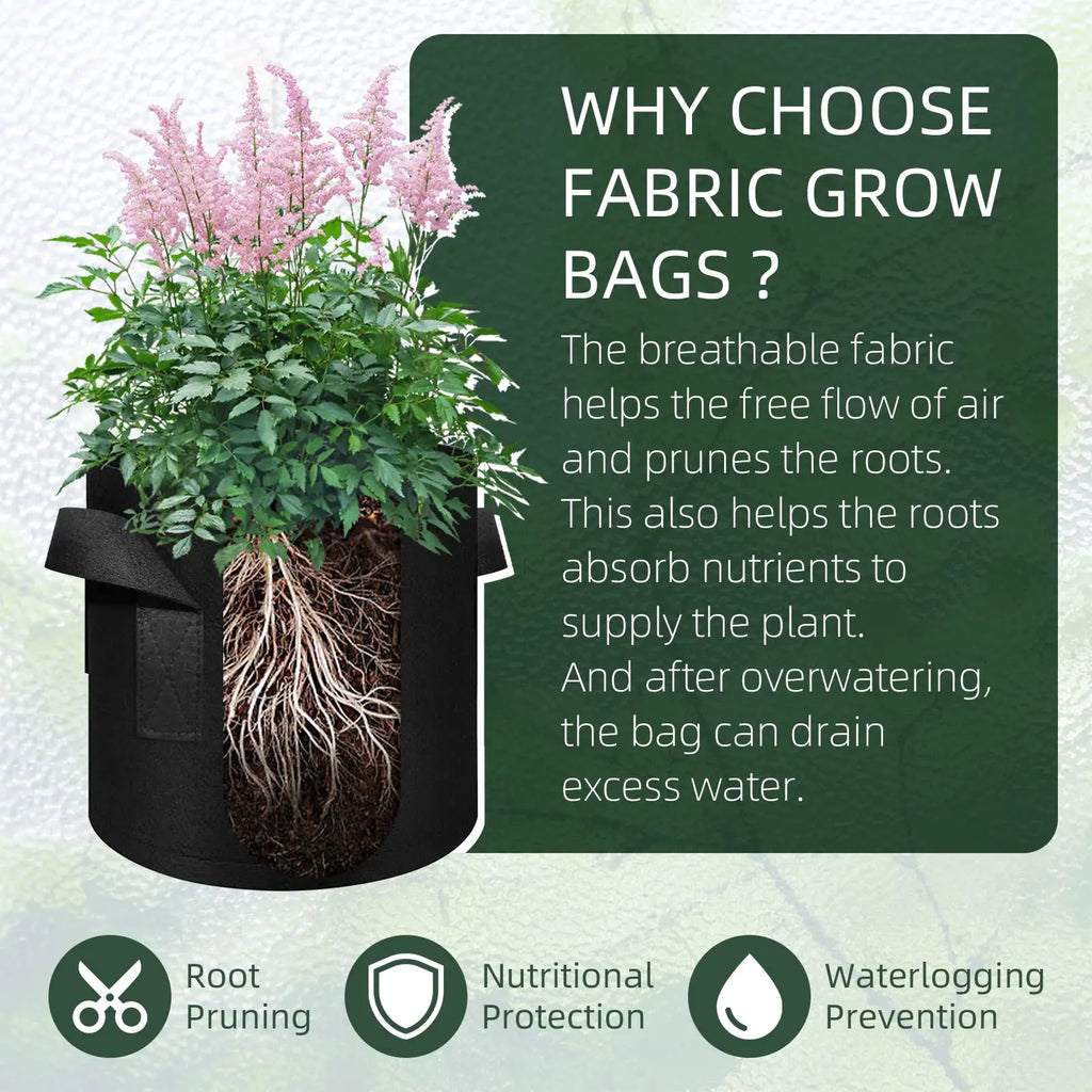 5-Pack Nonwoven Grow Bags with Reinforced Handles