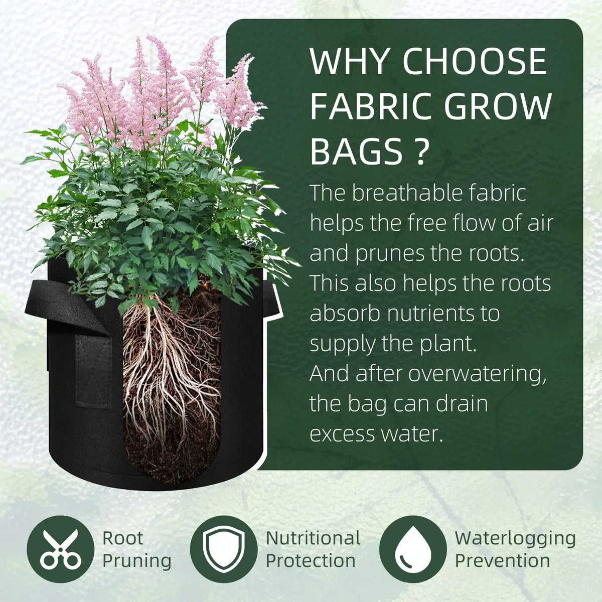 5-Pack Nonwoven Grow Bags with Reinforced Handles