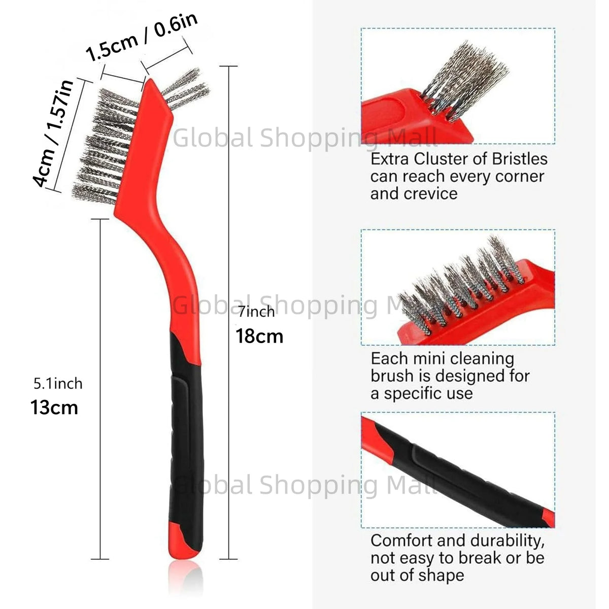 3-Piece Wire Brush Set – Brass, Stainless Steel & Nylon, Curved Handle