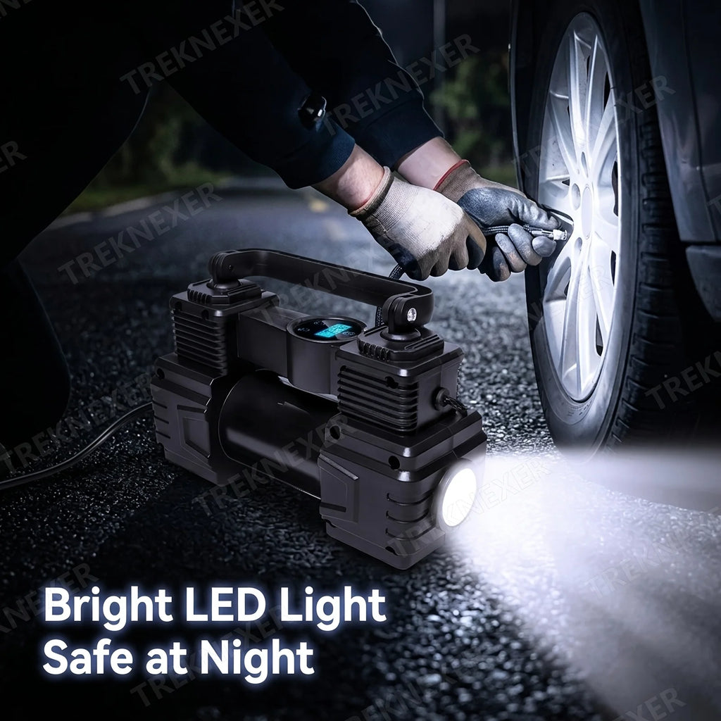 Tire Inflator Portable Air Compressor for Car Tires, 12V DC Auto Tire Pump with Digital Pressure Gauge, Emergency LED Light