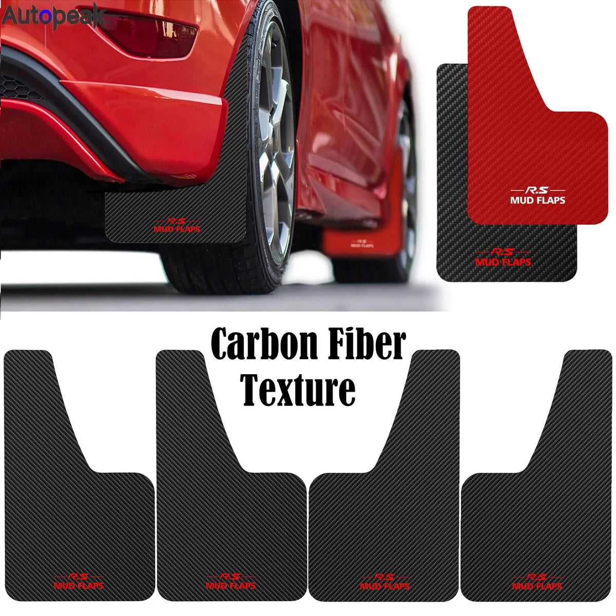 Car Universal Black RED Carbon Fiber Effect Splash Guards Mud Flaps Molded Mudguards Fender Cover Front Rear Styling Accessories