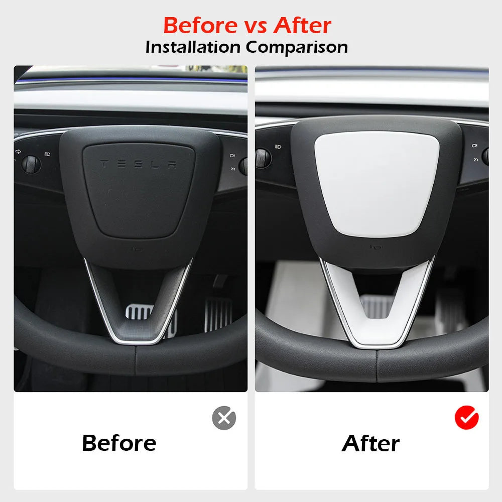 Matte White Steering Wheel Trim for Tesla Model Y and Model 3