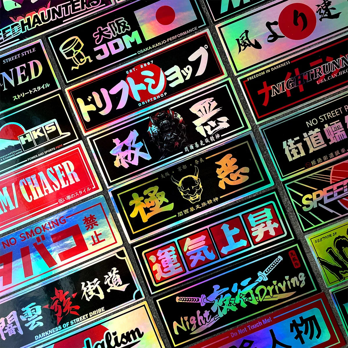 JDM Samurai Laser Rainbow Stickers for Car Window and Motorcycle Helmet