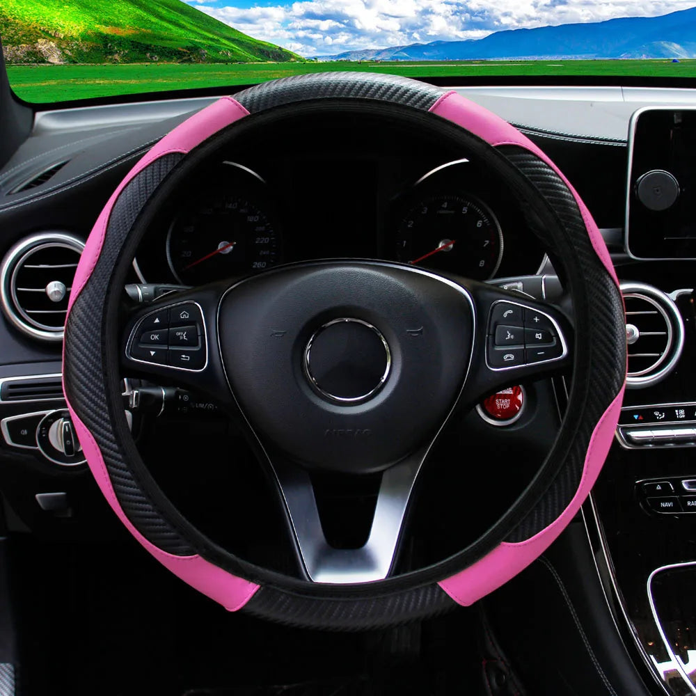 Textured PU Leather Steering Wheel Cover, 14.5-15 Inch