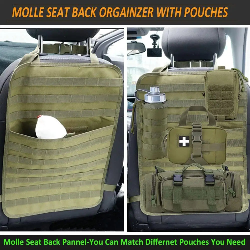 Tactical Seat Back Organizer with Detachable MOLLE Pouches