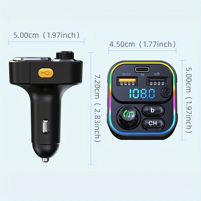 Bluetooth 5.3 FM Transmitter with PD 20W and QC3.0 Car Charger