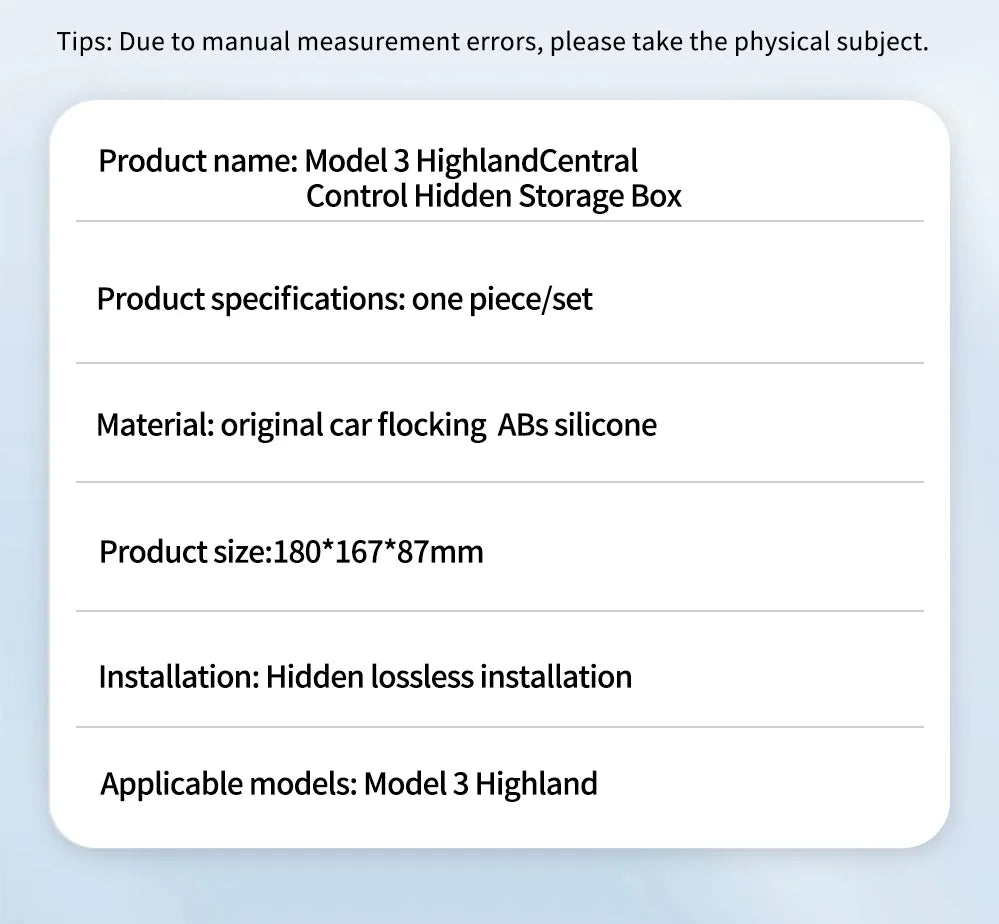 Center Console Storage Box for Tesla Model 3 and Model Y