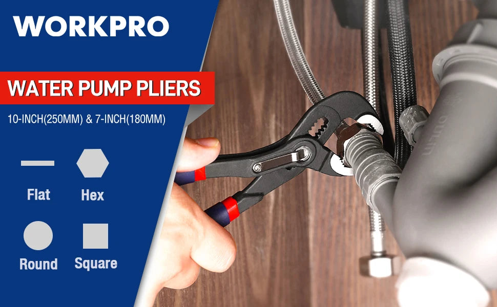 WORKPRO 2PC Water Pump Pliers 7" & 10" Adjustable Groove Joint Pliers - image 7