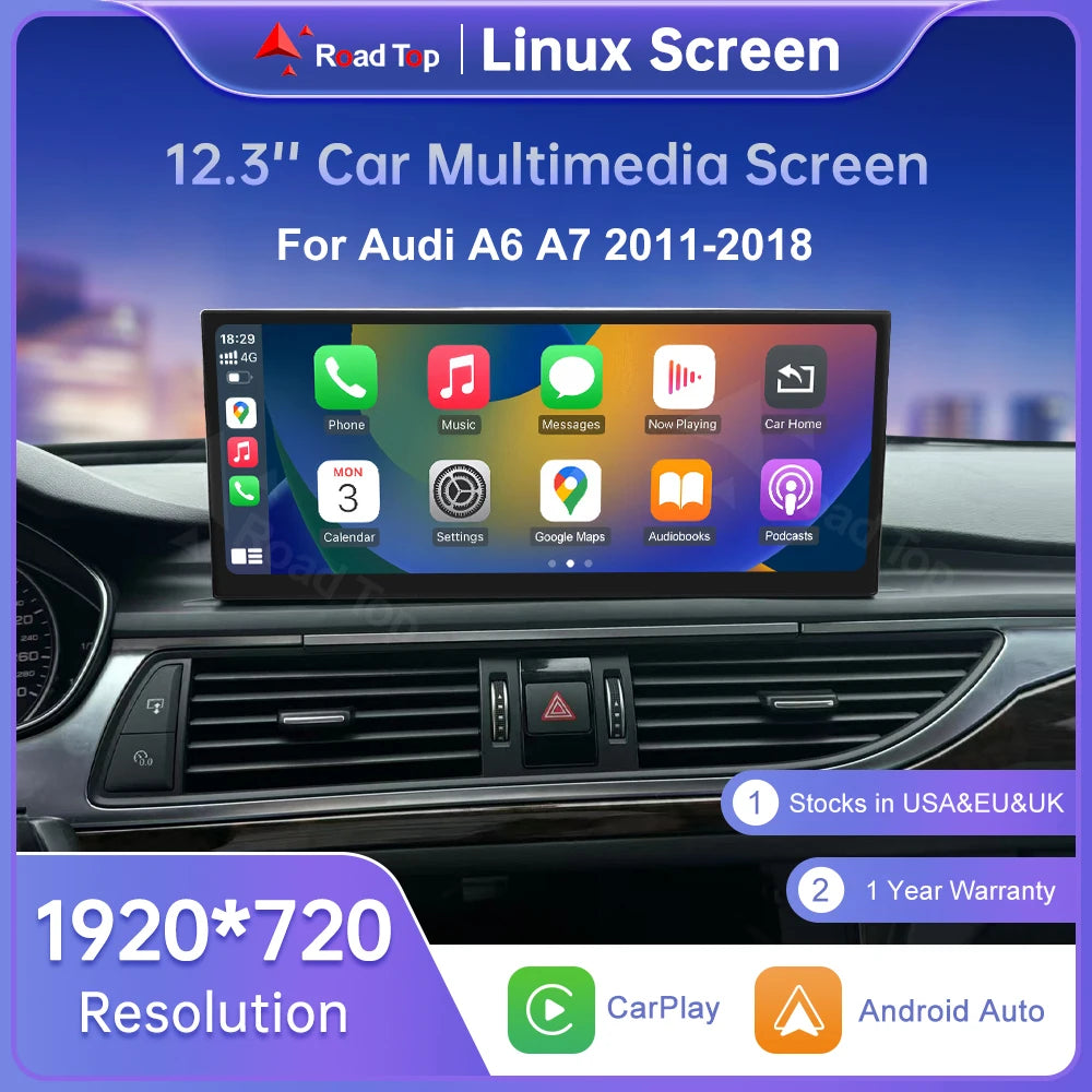 12.3 Inch Wireless CarPlay Screen for Audi A6/A7 2011-2018