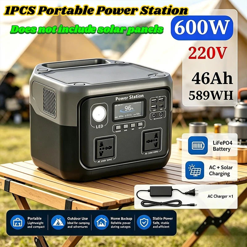 New 800W 600W Portable Power Station 220V 716.8WH Solar Generator Backup Power Bank for Outdoor Camping Home Emergency RV Travel
