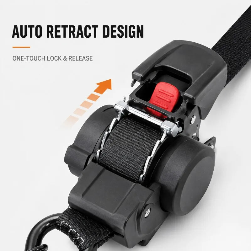 Retractable Ratchet Tie Down Straps, Heavy Duty Cargo Lashing Belts with Soft Loops for Truck and Trailer
