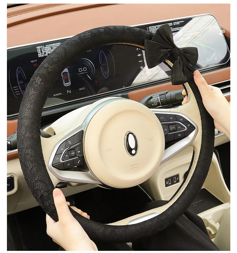 Bow and Lace Steering Wheel Cover, Round or D-Shape
