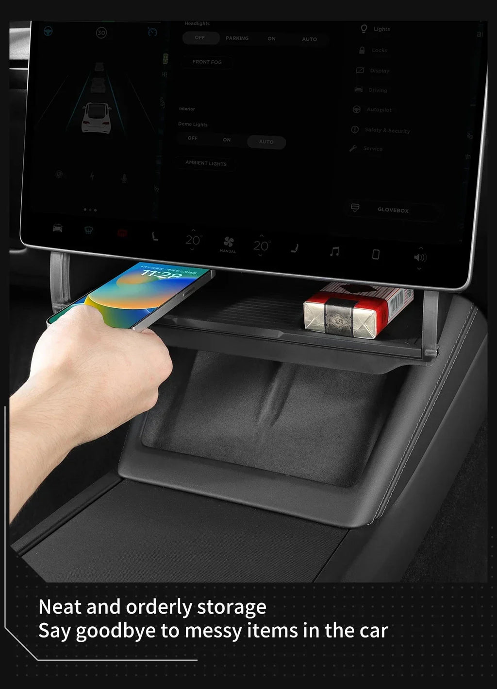 Under Screen Hidden Storage Tray for Tesla Model 3 and Model Y