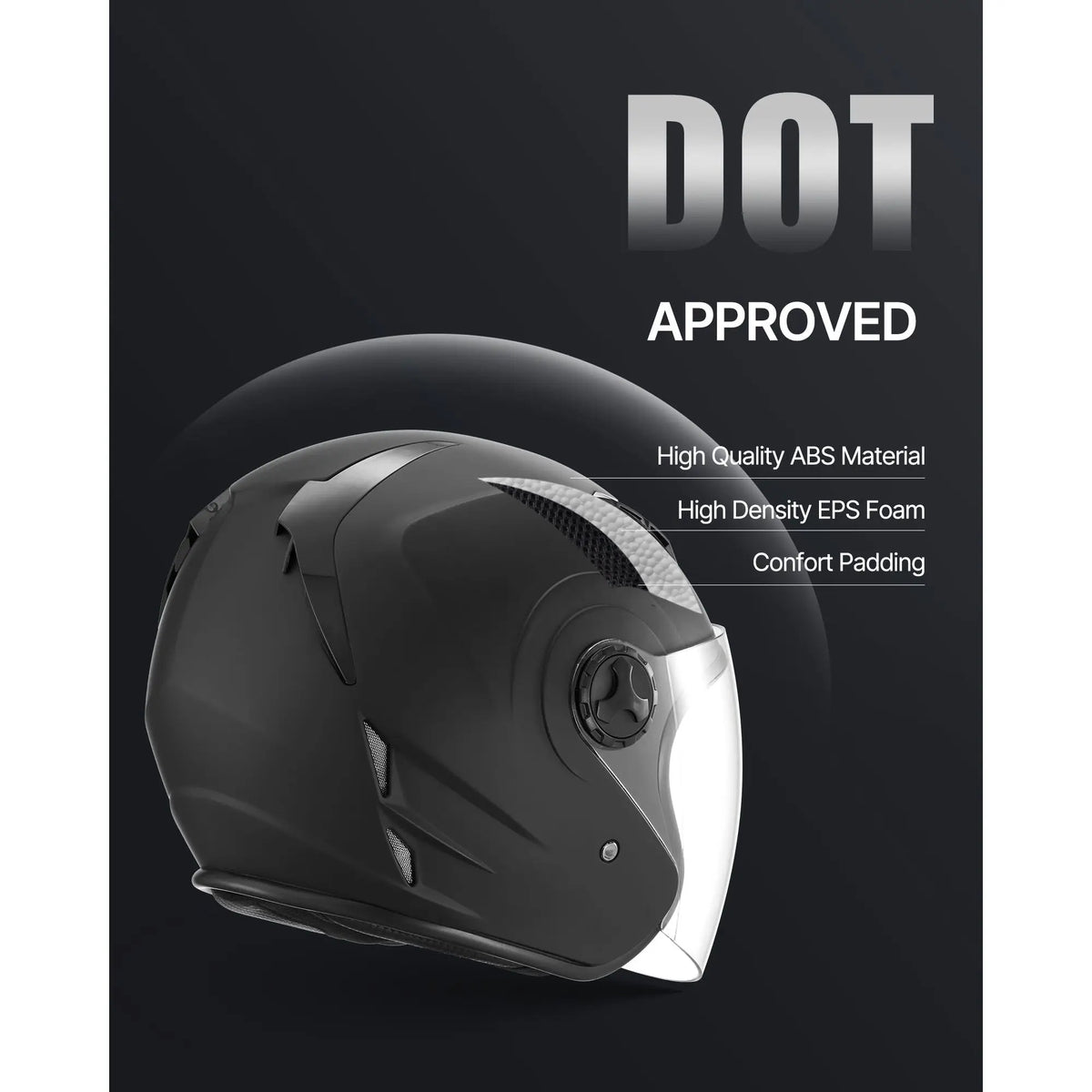 3/4 Open-Face Motorcycle Helmet, DOT Approved (Matte Black) - image 4