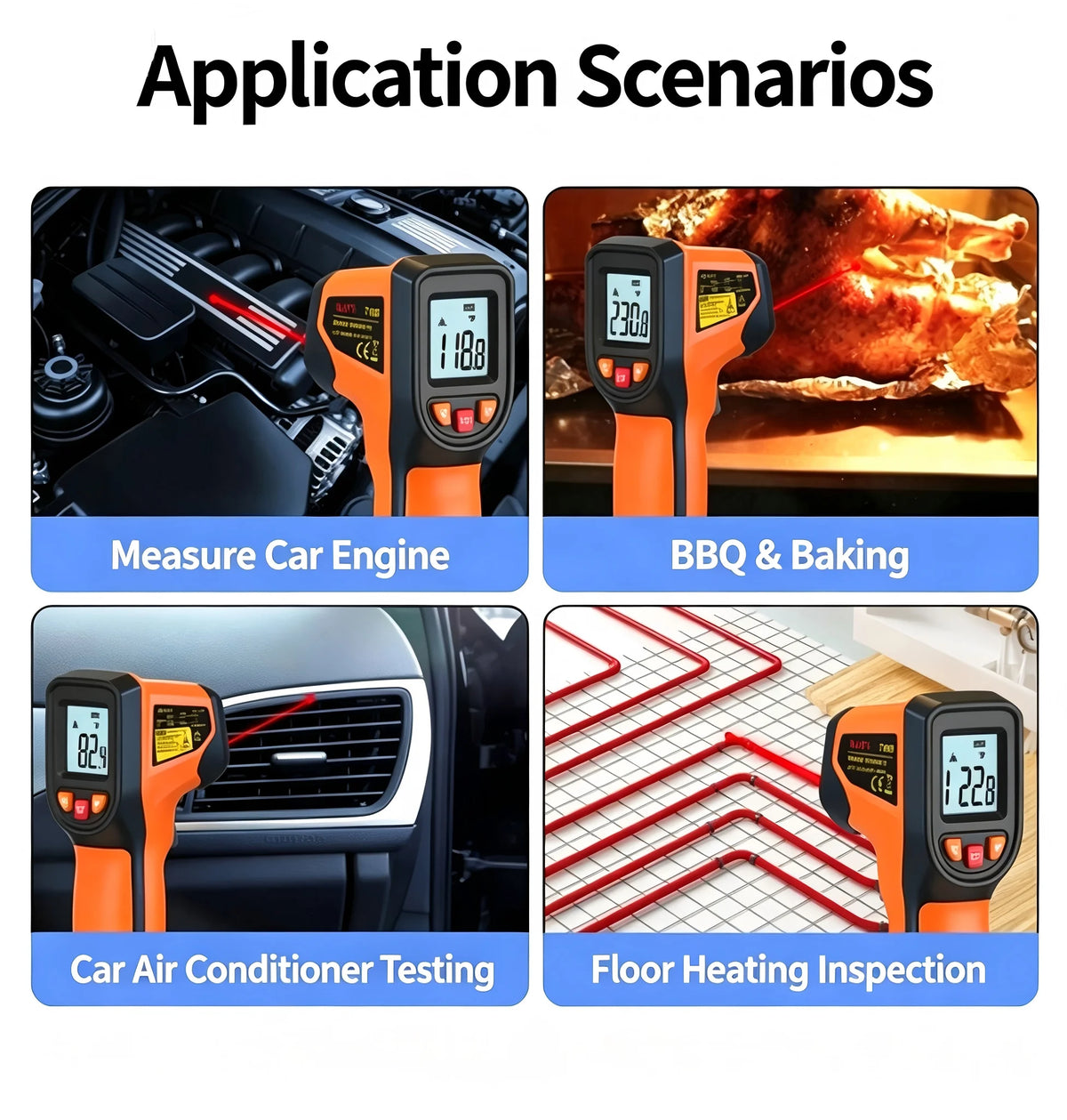 New Infrared Thermometer Handheld Temperature Gun Non-Contact Laser Heat Tester or Industrial Home Automobile Use