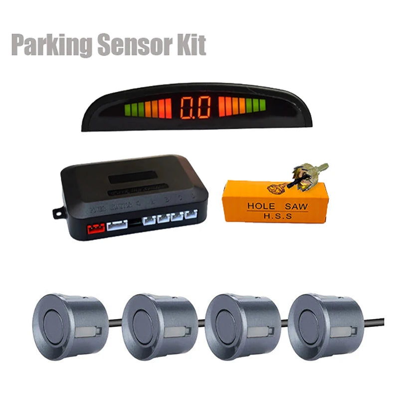 Car LED Parking Sensor Kit with 4 Sensors, Distance Display & Alarm
