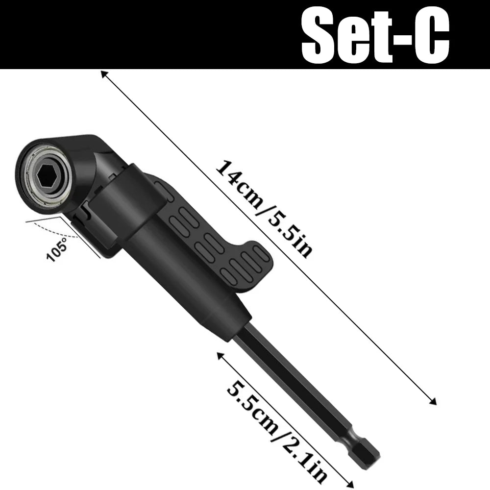 Flexible Drill Bit Extension & Right Angle Adapter Set, 1/4 3/8 1/2"