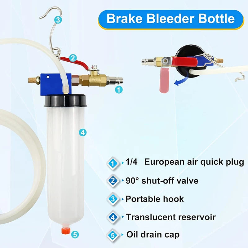 Pneumatic Brake Fluid Extractor Brake Bleeder Kit Vacuum Pump with 340ML Bottle
