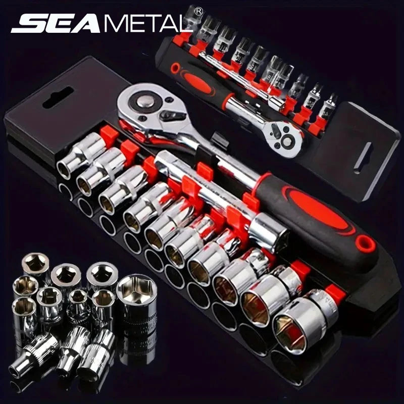 Wrench Socket Set Short Socket Ratchet Hand Tools for Car Boat Motorcycle Bicycle