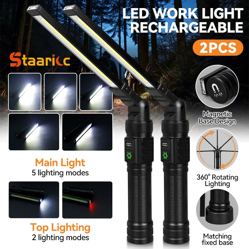 Magnetic Work Light All Aluminum and 1500 High Lumens Rechargeable LED Work Light 7 Mode and 360° Rotation Mechanic Light Recha