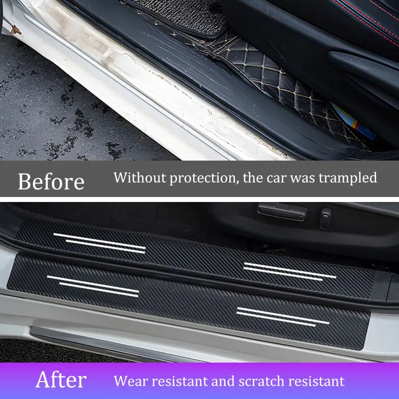 Universal Carbon Fiber Pattern Door Threshold Protector Strips