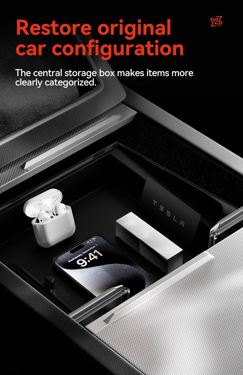 Double-Layer Armrest Storage Box for Tesla Model Y and Model 3