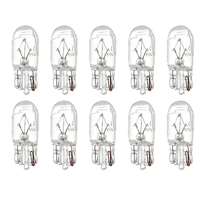 T10 W5W 194 501 Glass Wedge Car Bulbs 12V 5W, 10 Pack