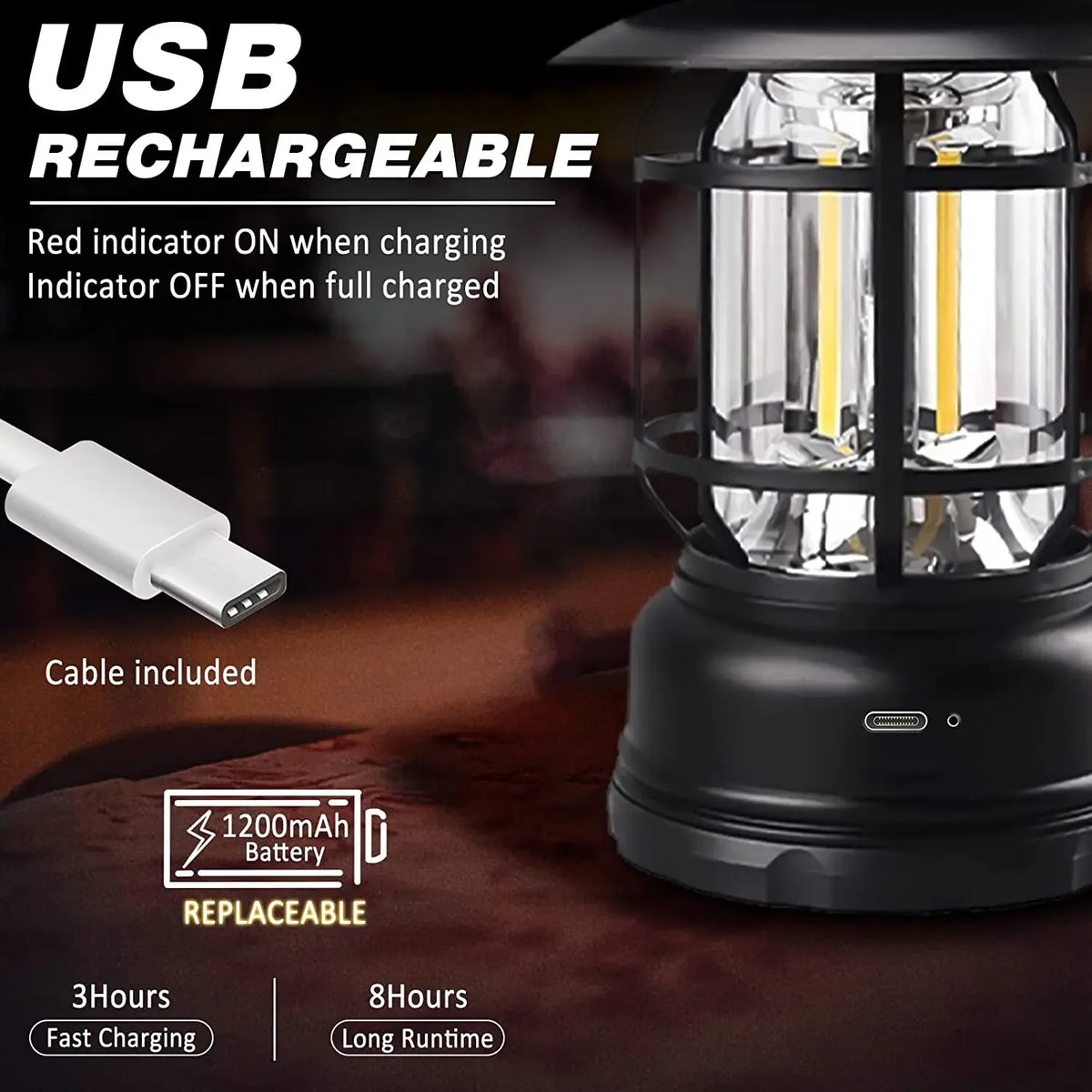 Waterproof Rechargeable COB Camping Lantern with Stepless Dimming