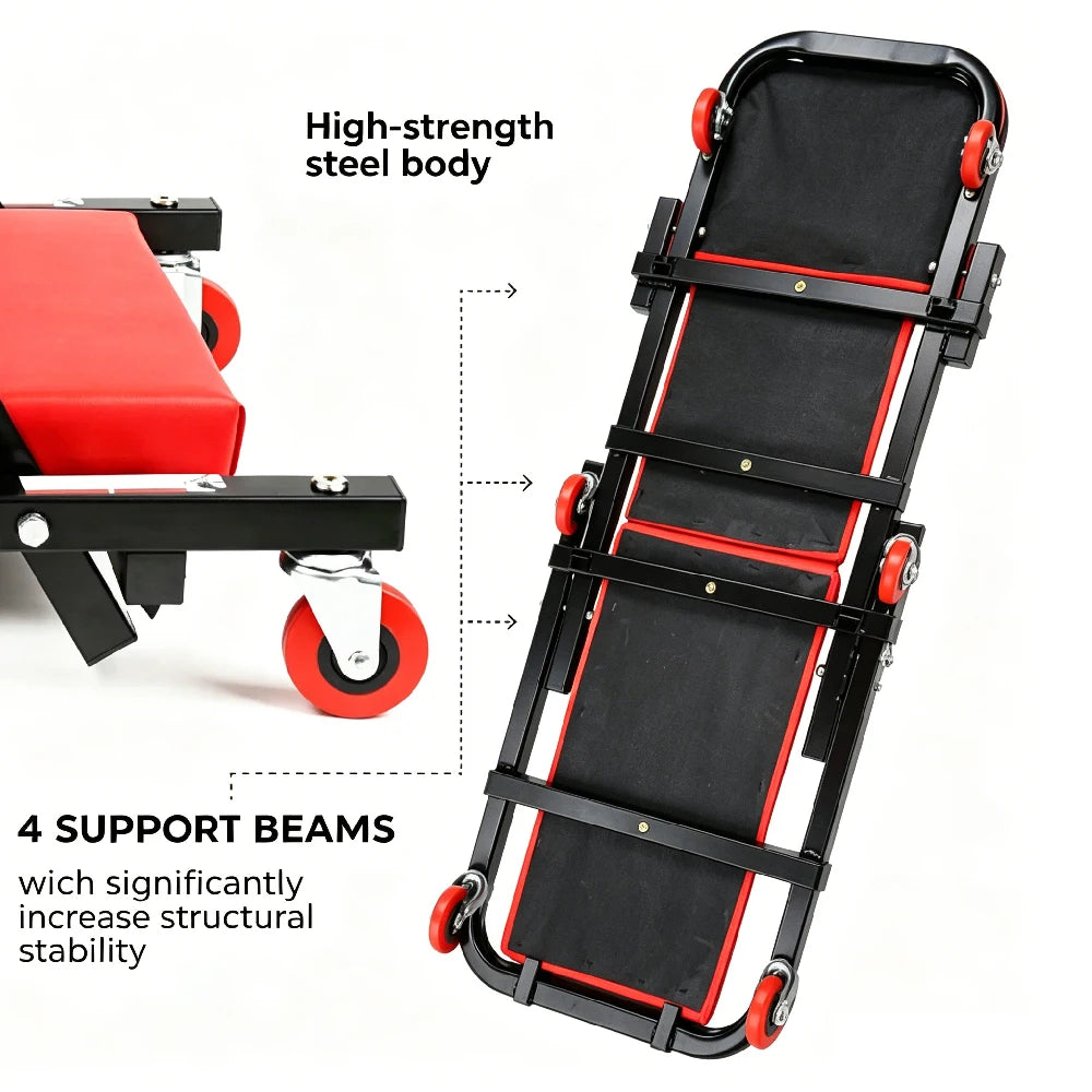 Mechanic Creeper 36-inch 2-in-1 Mode Z Seat 340lbs Capacity, Foldable Garage Adjustable Rolling Folding with 6pcs Wheels Roller