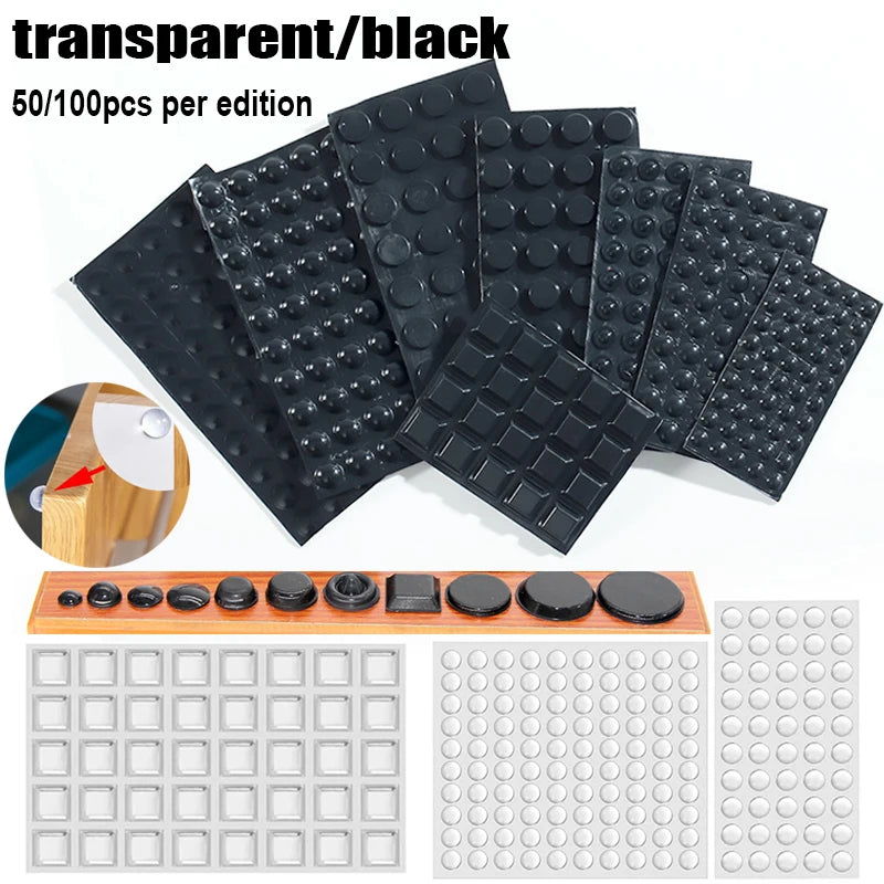 Self-Adhesive Silicone Cabinet Door Bumper Pads, Black or Clear
