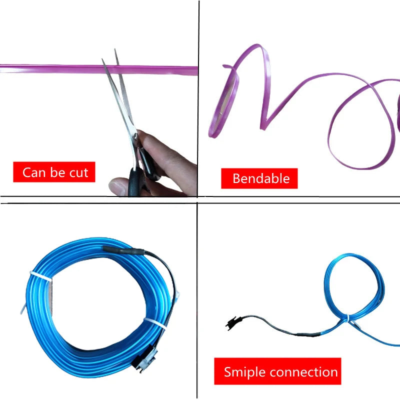 1M/5M Car Interior Led Decorative Lamp EL Wiring Neon Strip For Auto DIY Flexible Ambient Light USB Party Atmosphere Diode