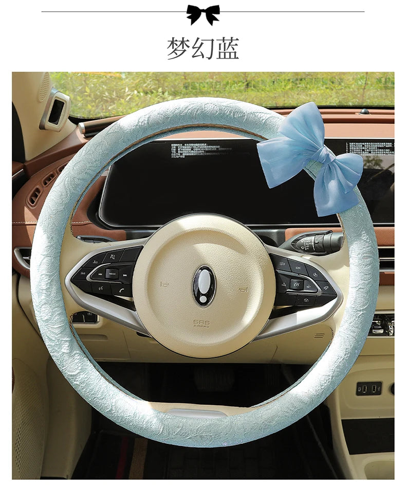 Bow and Lace Steering Wheel Cover, Round or D-Shape