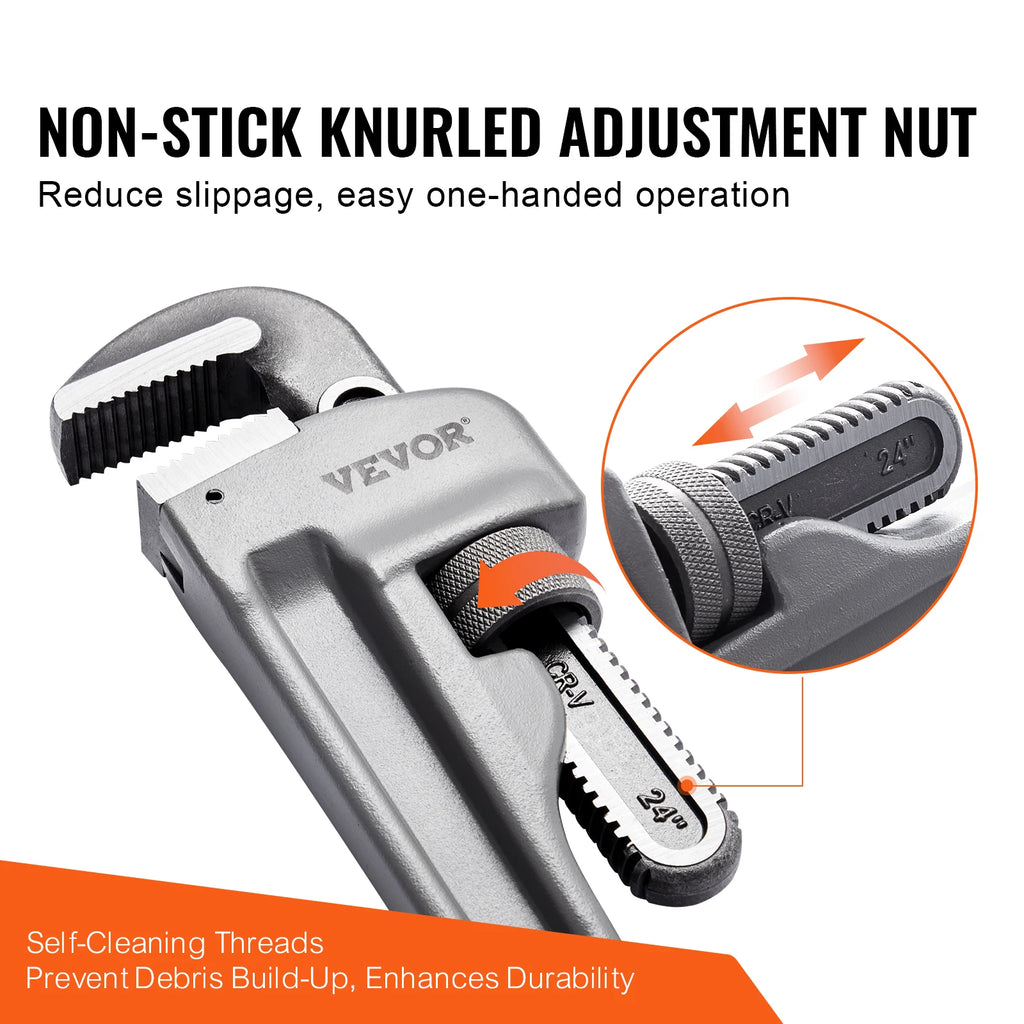 Aluminum Straight Pipe Wrench Adjustable Plumbing Wrench High Strength Jaw Ergonomic