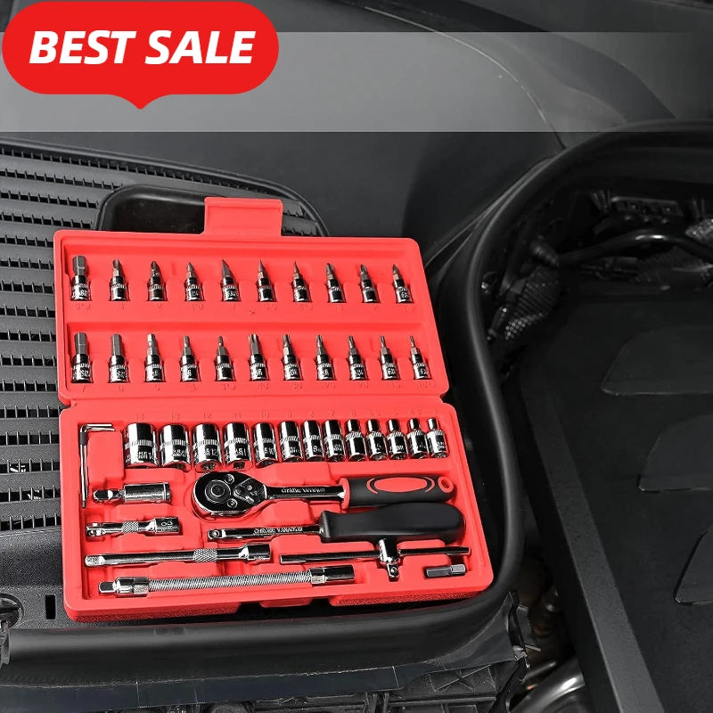 46pcs Socket Wrench DIY Repair Tool Kit with Ratchet Screwdriver for Car Repair
